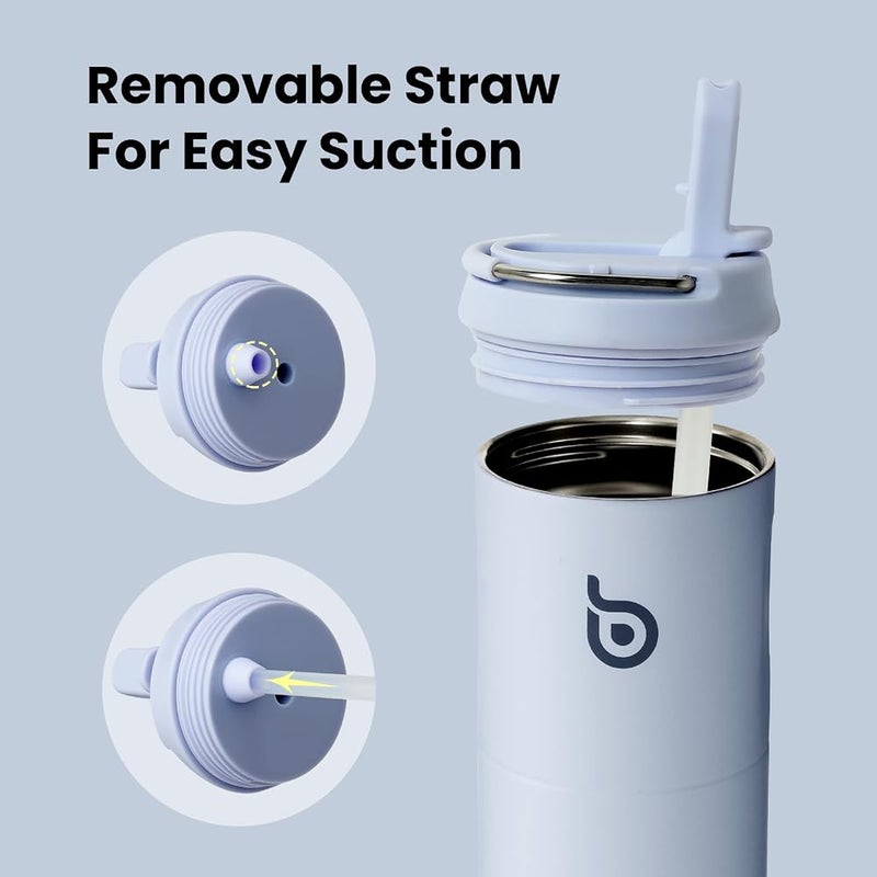 BOTTLE BOTTLE Insulated Water Bottle 700ml(24oz) with Straw and Lid Stainless Steel Sports Water Bottles Metal Drink Flask with Handle for Man and Women (Light Blue) - Image 5