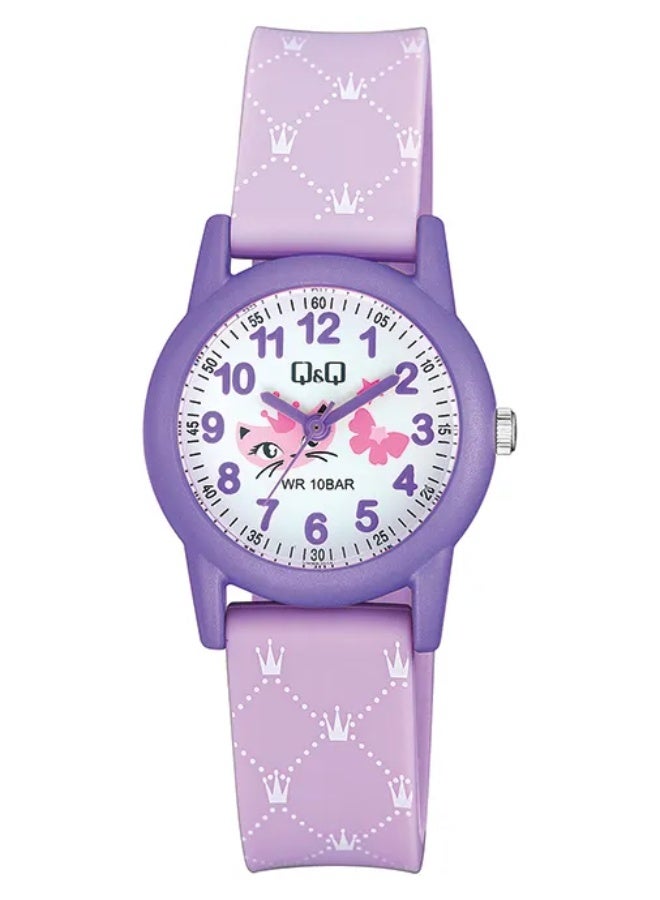 Q&Q Kids Unisex Analog Quartz Watch VR99J014Y Purple with Cat Dial - Image 1