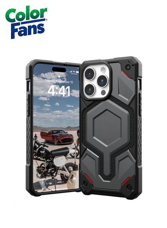Color Fans Apple iPhone 15 Pro Case, Monarch Pro Kevlar Built-in Magnet Compatible with Magnet Charging Premium Rugged Dropproof Protective Cover - Silver - Image 1