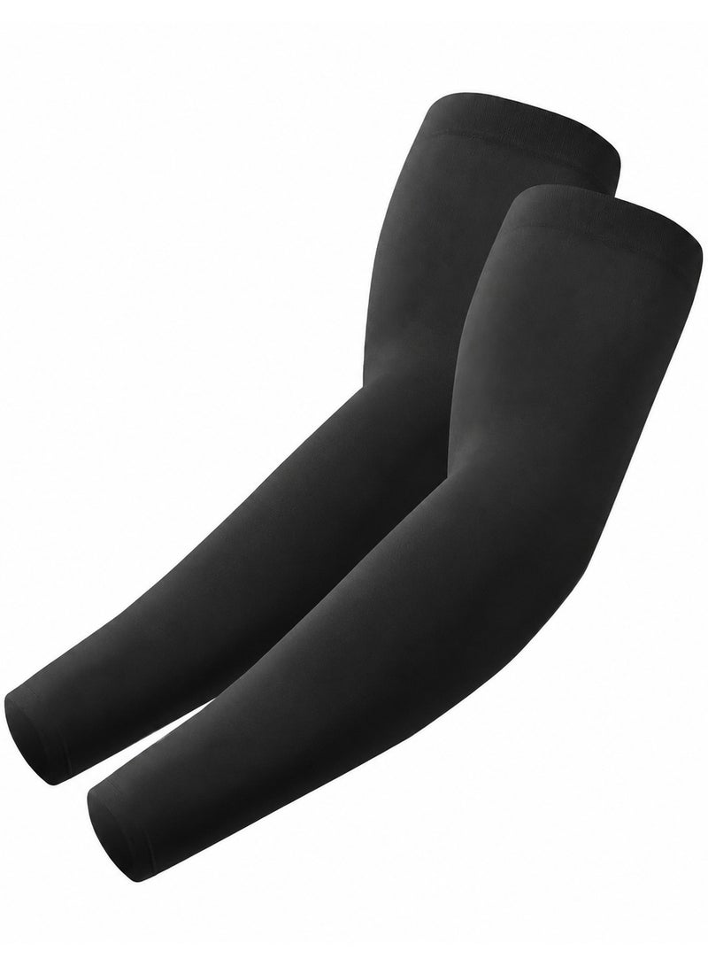 DBLEW Cooling Arm Sleeves UV Sun Protection  Compression Sleeves for Men Women, Breathable Stretch Tattoo Cover Arm Sleeves for Cycling Running Golf Fishing Driving Outdoor Sports - Black - Image 1