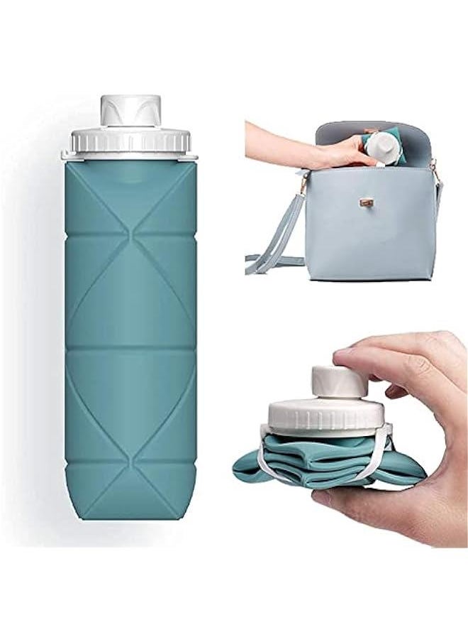 HOOKOR Collapsible Water Bottles Cups Leakproof Valve Reusable BPA Free Silicone Foldable Travel Water Bottle Cup for Gym Camping Hiking Travel Sports Lightweight Durable (Blue)  - Image 1