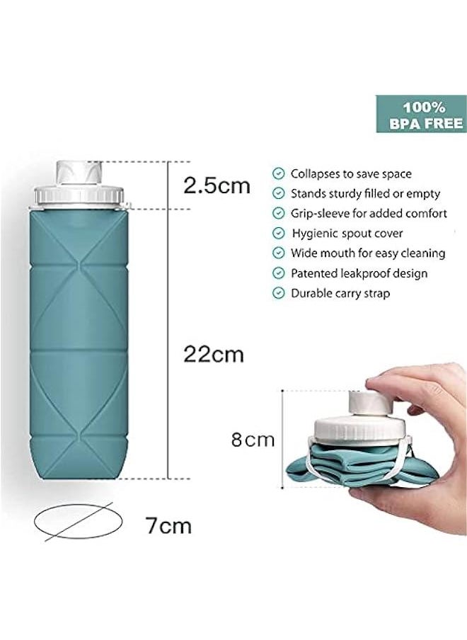 HOOKOR Collapsible Water Bottles Cups Leakproof Valve Reusable BPA Free Silicone Foldable Travel Water Bottle Cup for Gym Camping Hiking Travel Sports Lightweight Durable (Blue)  - Image 2