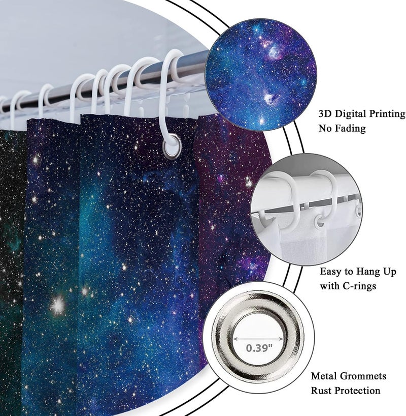 Riyidecor Outer Space Galaxy Shower Curtain for Bathroom Decor 60Wx72H Starry Boys Kids Trippy Nebula Universe Planet Magical Fantasy Cool Art Printed Fabric Polyester Waterproof 12 Pack Plastic Hooks - Image 4