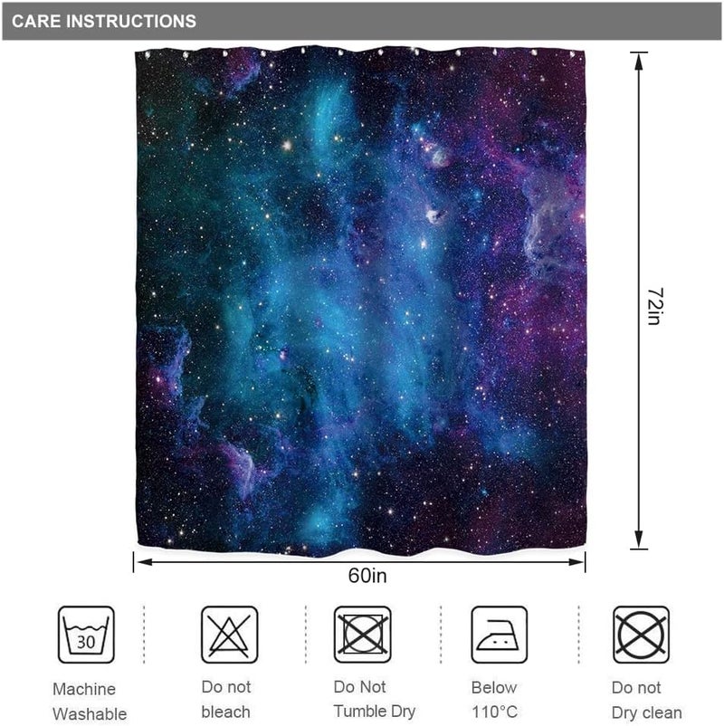 Riyidecor Outer Space Galaxy Shower Curtain for Bathroom Decor 60Wx72H Starry Boys Kids Trippy Nebula Universe Planet Magical Fantasy Cool Art Printed Fabric Polyester Waterproof 12 Pack Plastic Hooks - Image 3