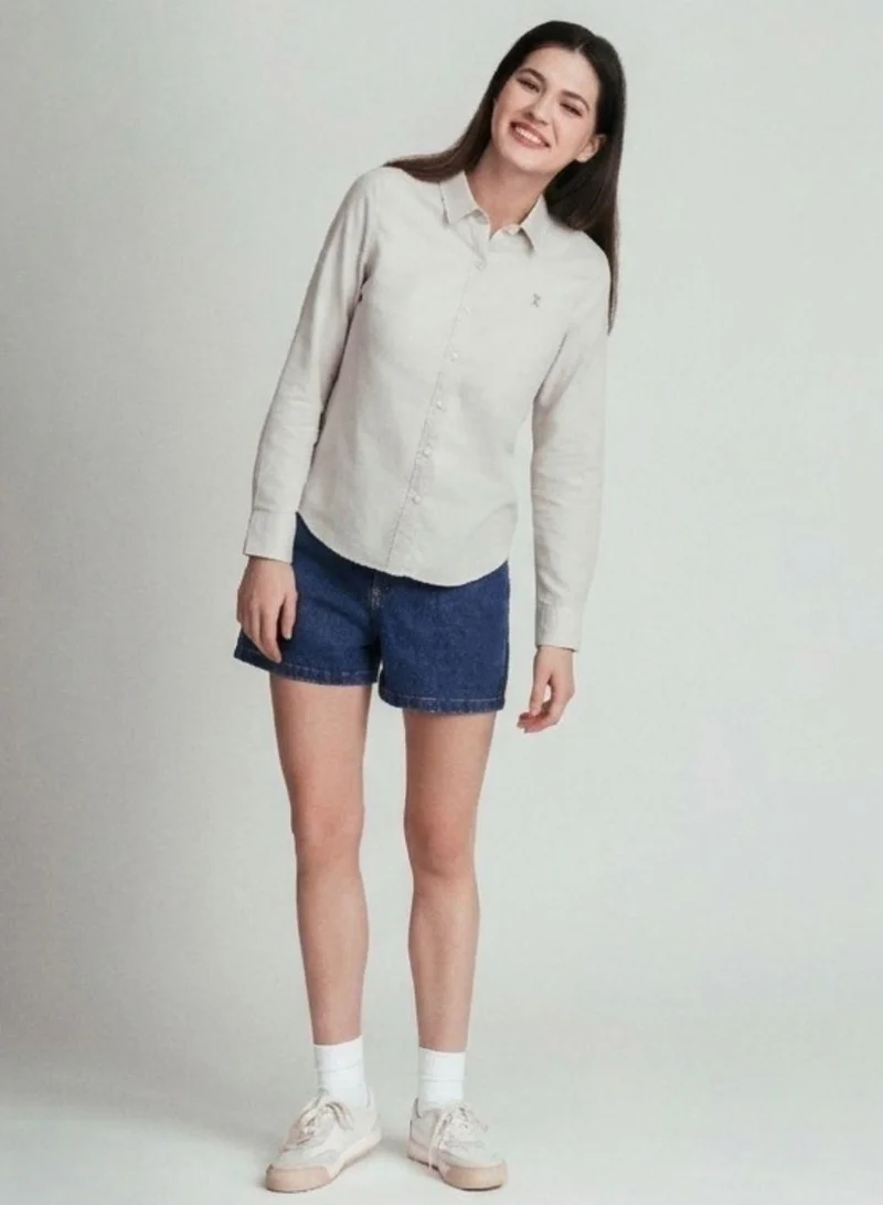 Giordano  Women’s Slim Oxford Shirt with Embroidery for Women | Best Price UAE