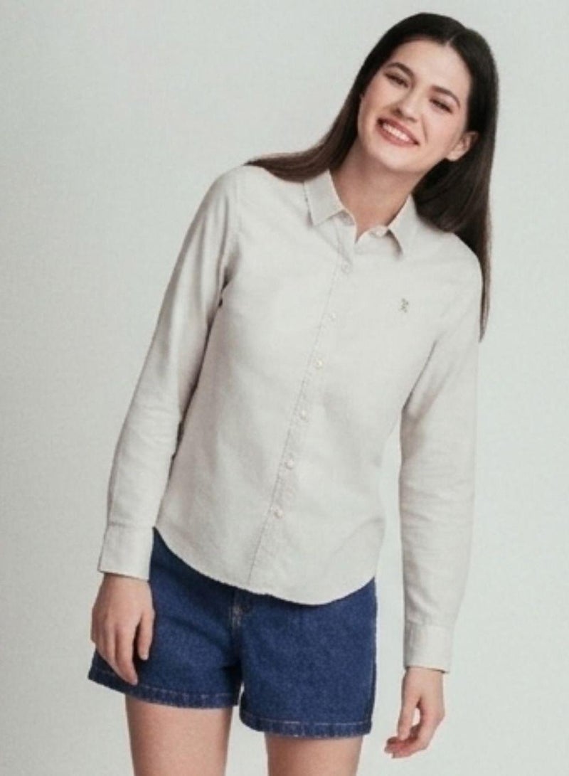 GIORDANO Women’s Slim Oxford Shirt with Embroidery - Image 1