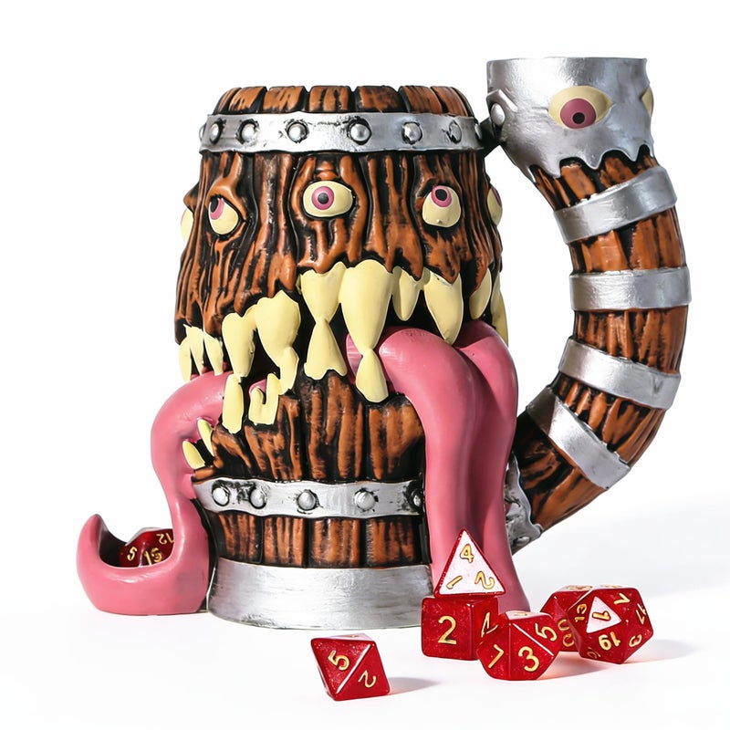 Luazuri Dice Tower Mug Dice Rolling Tower Comes with 7 PCS Dice Set Suitable for DND Dungeons and Dragons Tabletop Games Available As Drink Holder DD Gifts DND Accessories Original Wood - Image 3