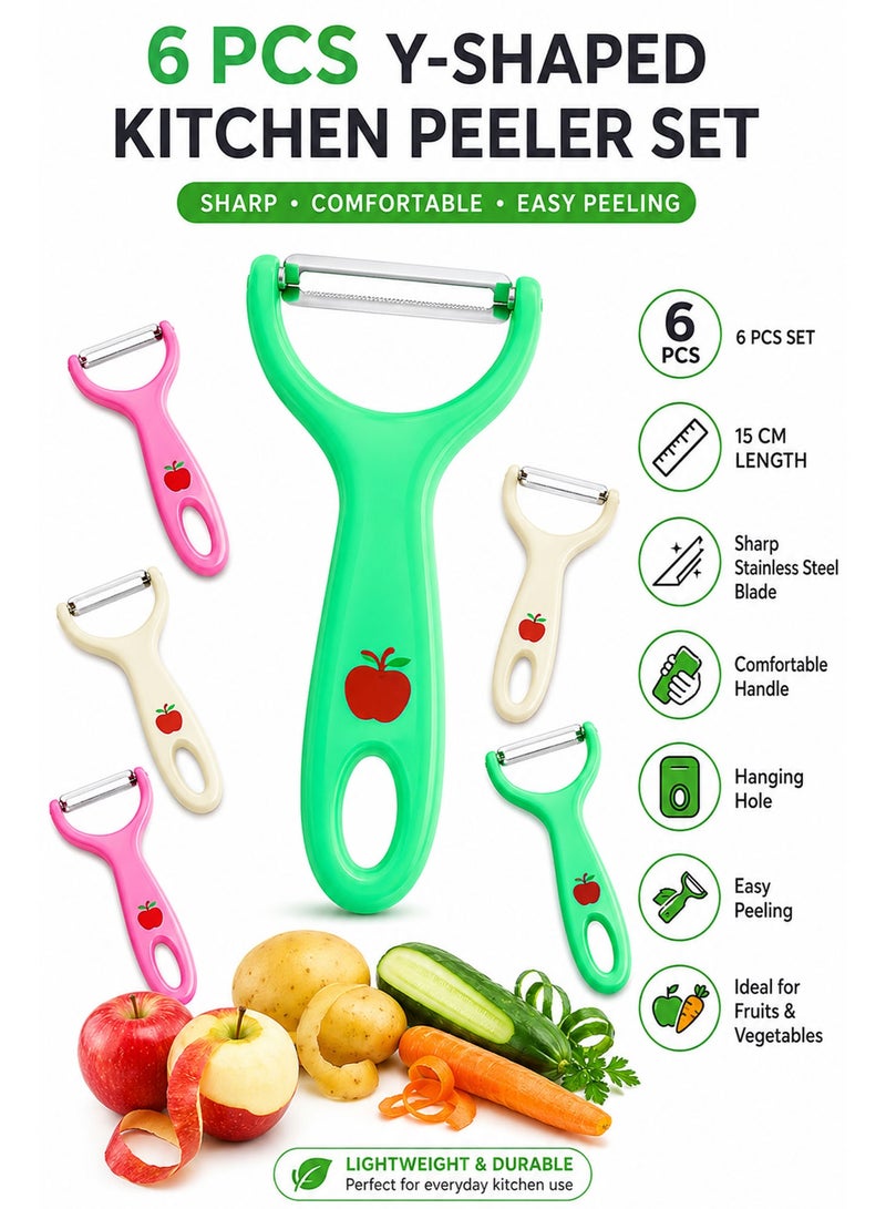 6-Piece Y Vegetable Peeler Set – Stainless Steel Fruit & Potato Peelers with Ergonomic Handle, Multi-Color Kitchen Peelers for Apple, Tomato, Carrot & Vegetables - Image 4