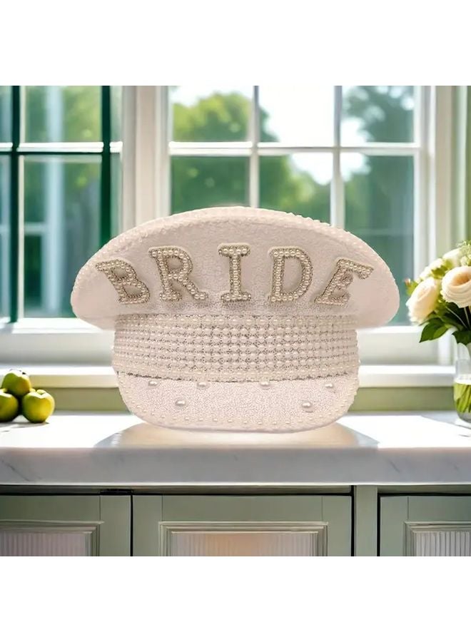 White Bride Embellished Captain Hat Luxury Pearl Sequin Detail Wedding Hen Do Party - Image 2