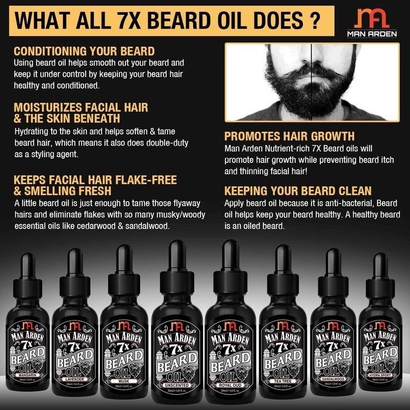 Man Arden 7X Beard Oil (Royal Oud), 7 Premium Oils For Beard Growth & Nourishment - 30ml - Image 3