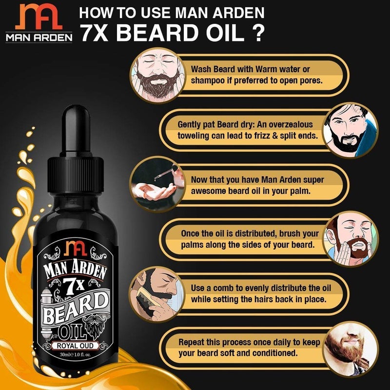 Man Arden 7X Beard Oil (Royal Oud), 7 Premium Oils For Beard Growth & Nourishment - 30ml - Image 4