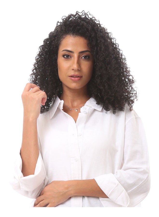 Andora Solid Turn Down Collar Blouse-White - Image 5