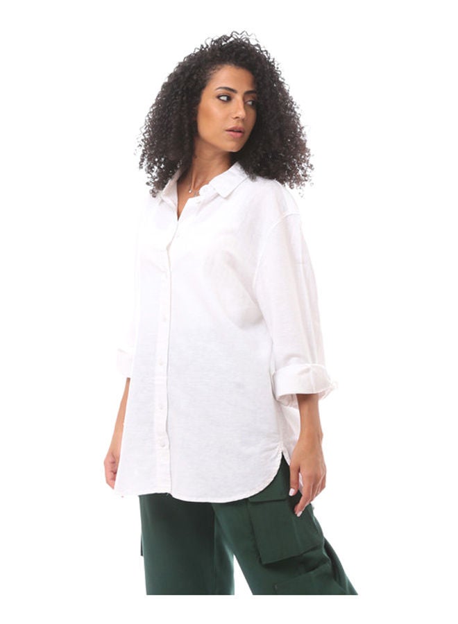 Andora Solid Turn Down Collar Blouse-White - Image 3