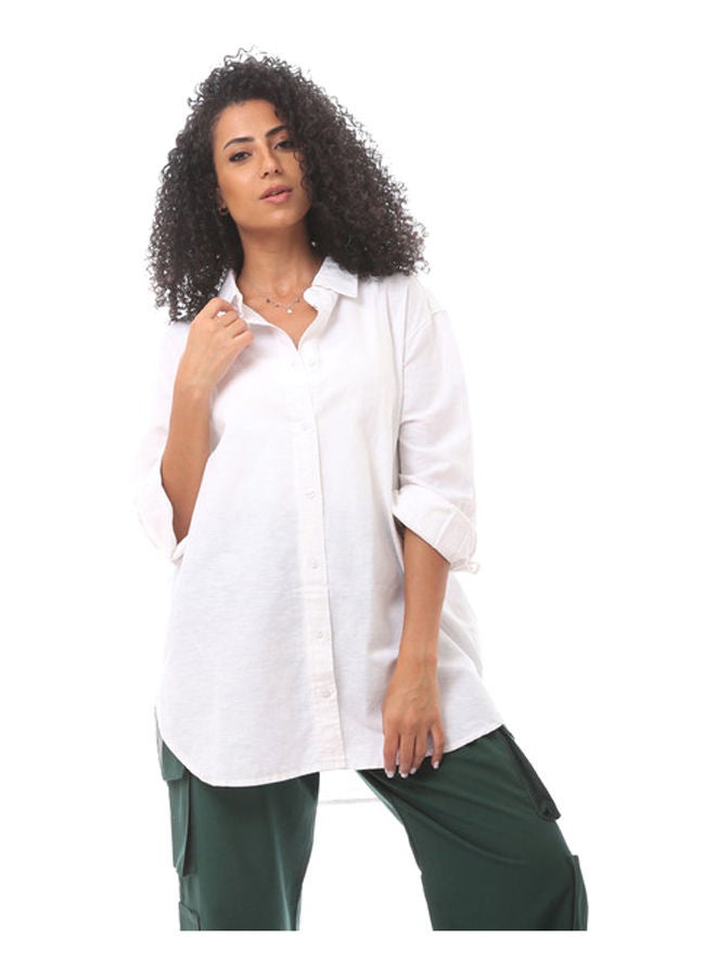 Andora Solid Turn Down Collar Blouse-White - Image 2