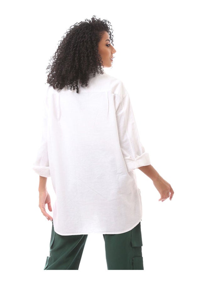 Andora Solid Turn Down Collar Blouse-White - Image 4