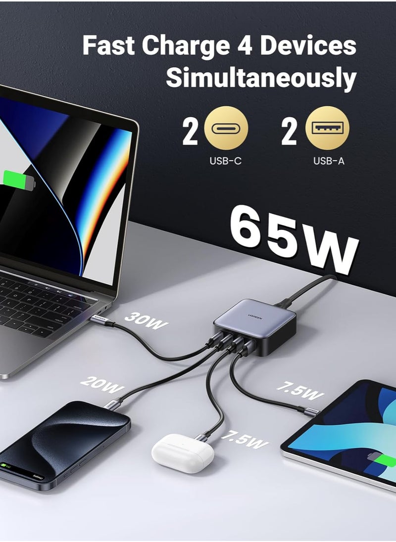 Generic - UGREEN 65W Desktop USB C Charger Fast 4-Port [Nexode GaN] Wall Charger Type C Laptop Charger Power Adapter UK Plug Desktop USB Charging Station Extension Cord for laptops, tablets, smartphones,etc - Model: CD327 - Image 1