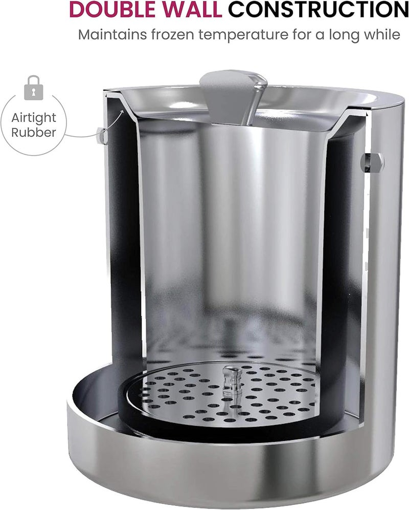 FINEDINE High-Grade Stainless Steel Ice Bucket with Lid and Tongs - 2.8 Litre Premium Double Walled Metal Ice Buckets with Strainer - Easy Carry Handle - Bar Ice Bucket for Ice Cubes, Beer & Champagne Bottles - Image 4