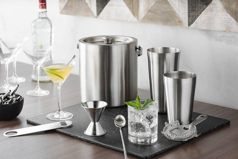 FINEDINE High-Grade Stainless Steel Ice Bucket with Lid and Tongs - 2.8 Litre Premium Double Walled Metal Ice Buckets with Strainer - Easy Carry Handle - Bar Ice Bucket for Ice Cubes, Beer & Champagne Bottles - Image 3