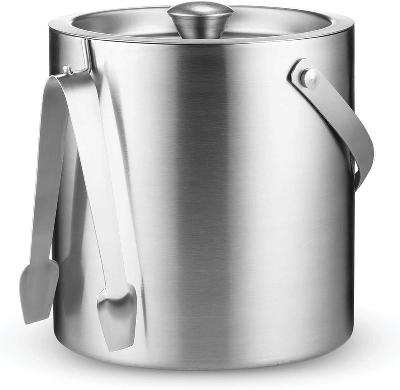 FINEDINE High-Grade Stainless Steel Ice Bucket with Lid and Tongs - 2.8 Litre Premium Double Walled Metal Ice Buckets with Strainer - Easy Carry Handle - Bar Ice Bucket for Ice Cubes, Beer & Champagne Bottles - Image 1