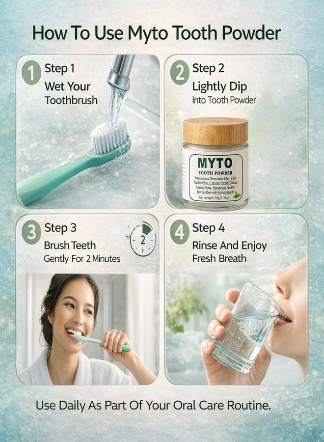 Myto Tooth Powder, Remineralizing Tooth Powder, with Mint, Hydroxyapatite, Gently Cleans, Supports Strong Teeth & Fresh Breath, Vegan, Non-GMO, 50g (1) - Image 5