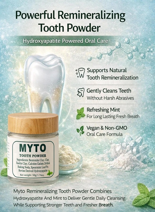 Myto Tooth Powder, Remineralizing Tooth Powder, with Mint, Hydroxyapatite, Gently Cleans, Supports Strong Teeth & Fresh Breath, Vegan, Non-GMO, 50g (1) - Image 2