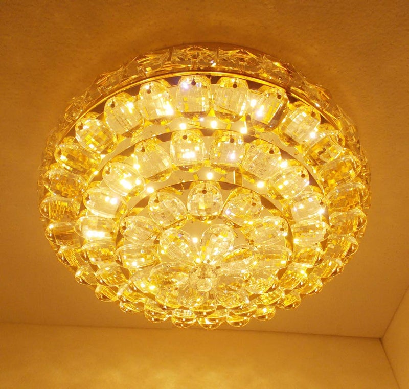 swanart Crystalline Chandelier, 28cm Modern Crystal Ceiling Light Fixture Elegant Flush Mount LED Lamp with 3 Color Temperatures K9 Crystal Chandelier for Bedroom, Living Room, Dining Room - Image 2