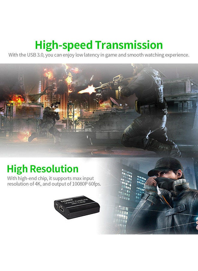 Generic - HD Video Capture Card with HD Loop-out USB 3.0 Capture Card Live Streaming Video Converter 4K Input 1080P 60fps Output Black - Image 1