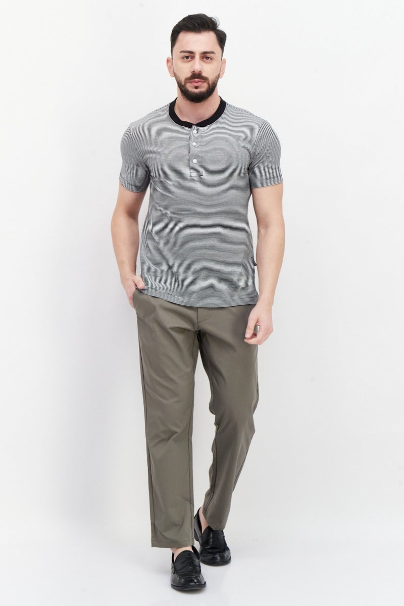 VINCE CAMUTO Men Round Neck Short Sleeves Stripe T-Shirt, Black - Image 3