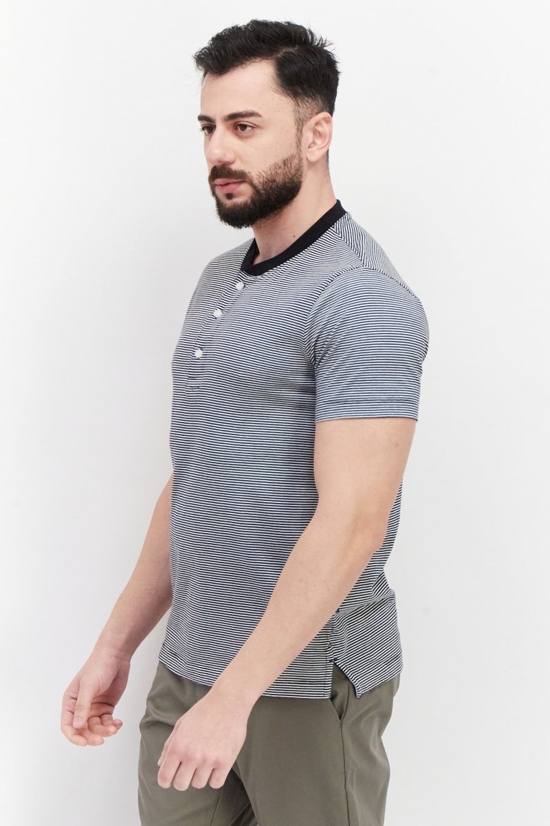 VINCE CAMUTO Men Round Neck Short Sleeves Stripe T-Shirt, Black - Image 2