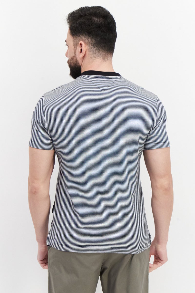 VINCE CAMUTO Men Round Neck Short Sleeves Stripe T-Shirt, Black - Image 4