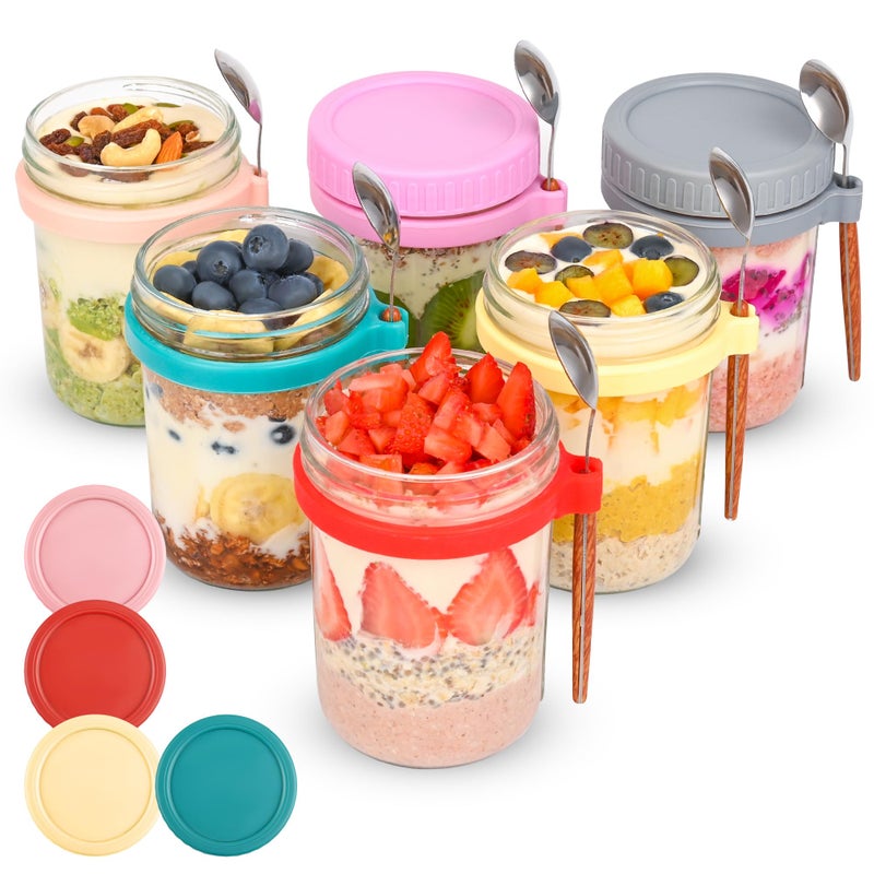 Xileanalee 6 Pack Overnight Oats Containers with Lids and Spoons-18 Oz Overnight Oats Jars Mason Jars for Chia Pudding Cereal Fruit Vegetable Milk Salad Yogurt Meal Prep - Image 1