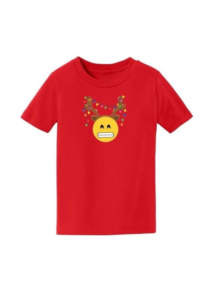 PRINTSHOP4ME - Christmas Emoji Kids Red T-Shirt For Boys–Soft Cotton Round Neck Short Sleeve T-Shirt With Smiley Face Emoji–Great For Parties - Image 1