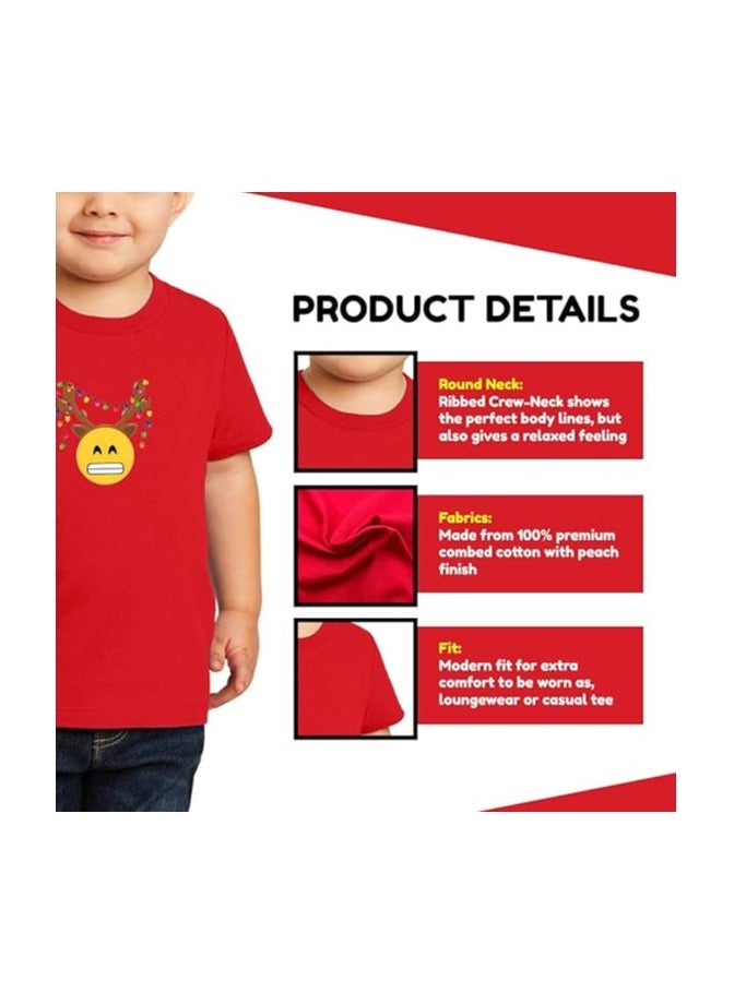PRINTSHOP4ME - Christmas Emoji Kids Red T-Shirt For Boys–Soft Cotton Round Neck Short Sleeve T-Shirt With Smiley Face Emoji–Great For Parties - Image 1