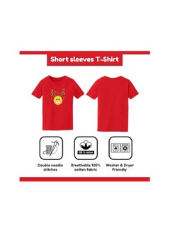 PRINTSHOP4ME Christmas Emoji Kids Red T-Shirt For Boys–Soft Cotton Round Neck Short Sleeve T-Shirt With Smiley Face Emoji–Great For Parties  - Image 5