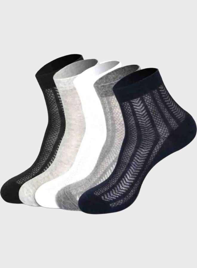 Sharpdo 5 Pair of Men Breathable Cozy Socks Set White/Grey/Black - Image 2