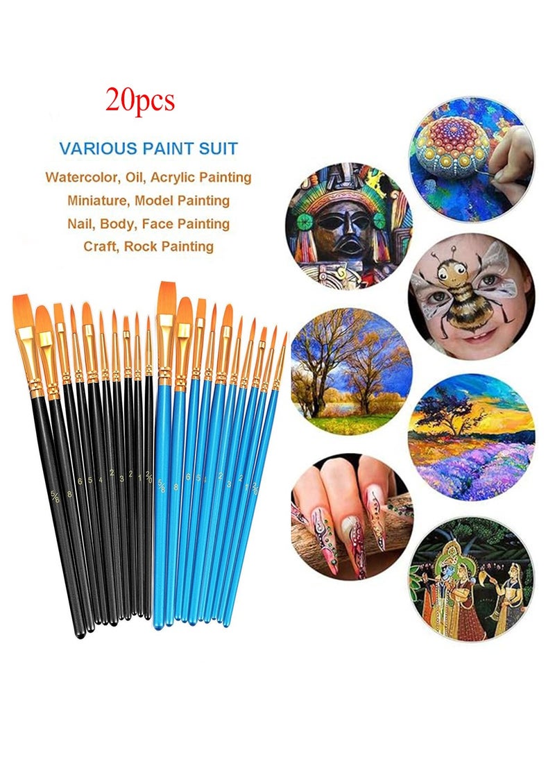 20 Pcs Paint Brushes, Paint Brush Set, Paint Brushes for Acrylic Painting, Watercolor Brushes, Acrylic Paint Brushes for Acrylic Oil Watercolor, Miniature Detailing, and Rock Painting,Drawing Painting Supplies - Image 1