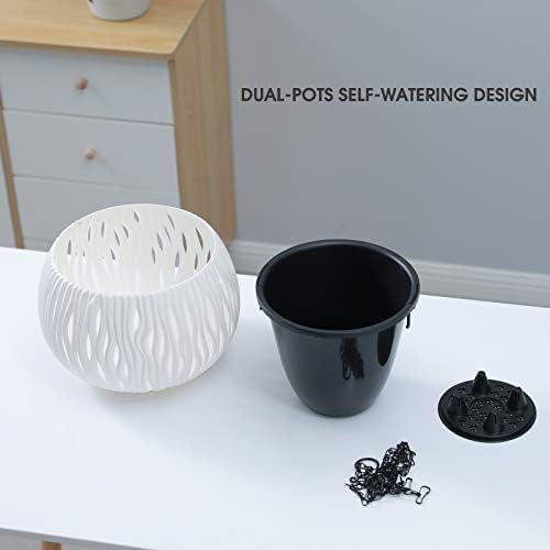 FOX & FERN Unique 2 in 1 Hanging Cum Table Top Planter | Hollow Basket for Plants | Outdoor Self Watering Flower Pot with Hooks Chain | Ceiling Planter | (GAHP3060W) - Image 5