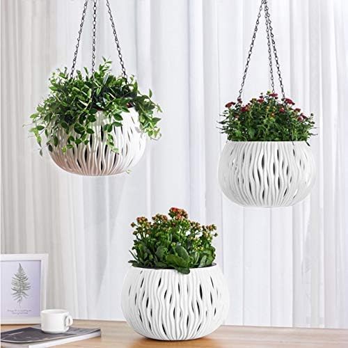 FOX & FERN Unique 2 in 1 Hanging Cum Table Top Planter | Hollow Basket for Plants | Outdoor Self Watering Flower Pot with Hooks Chain | Ceiling Planter | (GAHP3060W) - Image 1