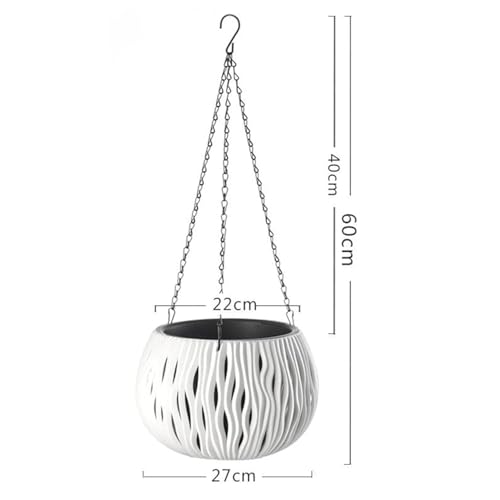 FOX & FERN Unique 2 in 1 Hanging Cum Table Top Planter | Hollow Basket for Plants | Outdoor Self Watering Flower Pot with Hooks Chain | Ceiling Planter | (GAHP3060W) - Image 3