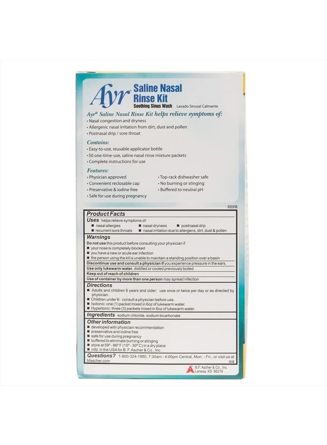 AYR مجموعة شطف الأنف المالحة من أير، غسول الجيوب الأنفية المهدئ، 50 حزمة من خليط شطف الأنف المالحة بالإضافة إلى زجاجة التطبيق - Image 3