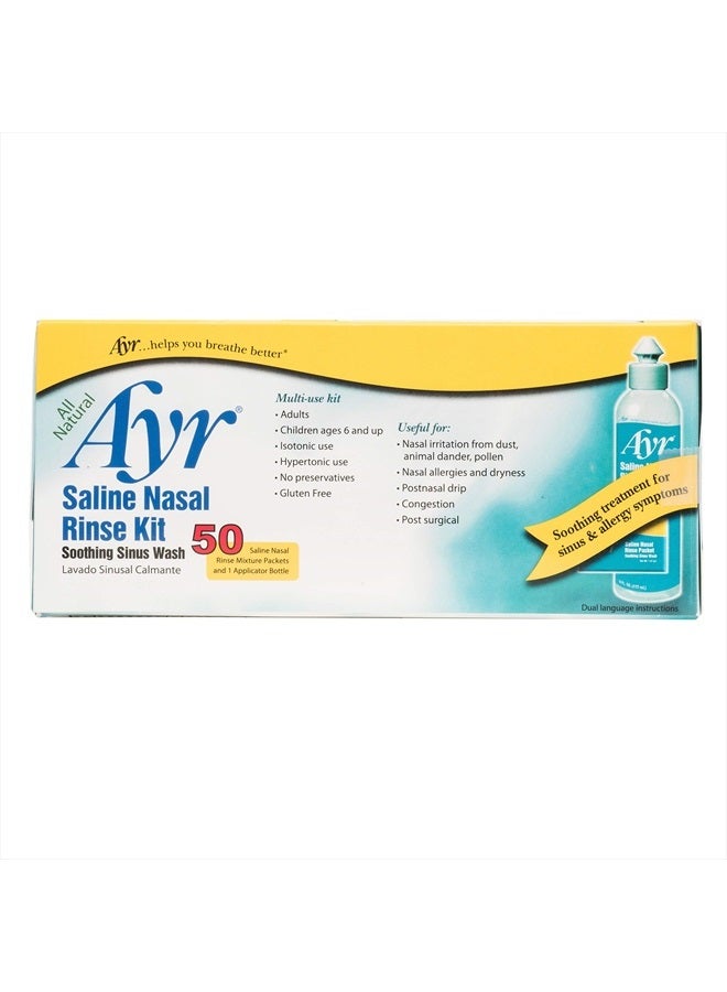 AYR مجموعة شطف الأنف المالحة من أير، غسول الجيوب الأنفية المهدئ، 50 حزمة من خليط شطف الأنف المالحة بالإضافة إلى زجاجة التطبيق - Image 4