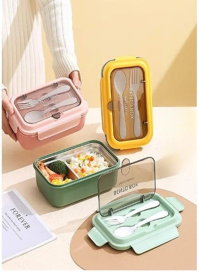 Stavae Brunch Stainless Steel Lunch Box Insulated 2 Compartment Airtight Spill Proof with Spoon and Fork (07-Pink) - Image 2