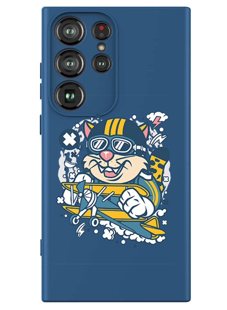 Theodor Protective Slim Fit Case Liquid Silicone Cover with Full Body Protection Anti-Scratch Shockproof Case For Samsung Galaxy S24 Ultra (Blue) - cat on plane - Image 1