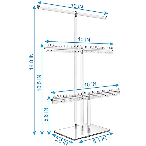 lengnoyp Premium Jewelry Stand, Earring Holder, Necklace Holder Stand, Clear 3-Tier Acrylic Large Storage Jewelry Organizer Stand & Bracelet/Bangles Stand, 48 Earring Holes Display Stands - Image 4