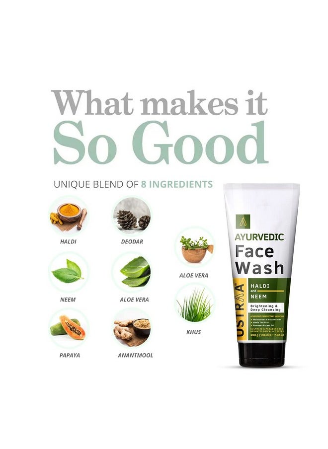 Ustraa - Ayurvedic Face Wash - Neem & Haldi - 200G | Helps Heal Skin | Skin Brightening & Deep Cleansing Powers | Removes Excess Oil | No Sls, No Paraben - Image 1