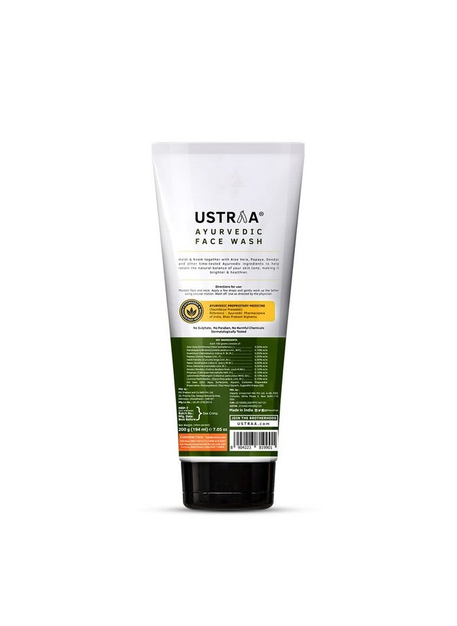 Ustraa - Ayurvedic Face Wash - Neem & Haldi - 200G | Helps Heal Skin | Skin Brightening & Deep Cleansing Powers | Removes Excess Oil | No Sls, No Paraben - Image 1
