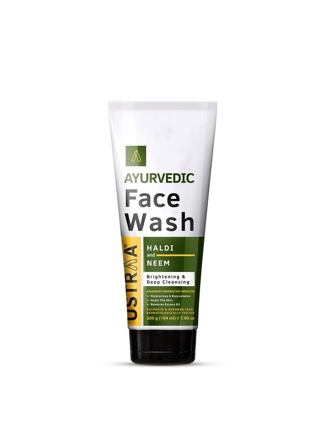 Ustraa - Ayurvedic Face Wash - Neem & Haldi - 200G | Helps Heal Skin | Skin Brightening & Deep Cleansing Powers | Removes Excess Oil | No Sls, No Paraben - Image 1