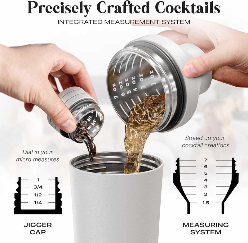 Bare Barrel Insulated Cocktail Shaker Set | Double Wall Stainless Steel | Martini Shaker for Home Bar Bartending | Built-in Drink Measurement System & Strainer, Travel Bag, 35 Recipes | Gift Set (Matt White) - Image 5
