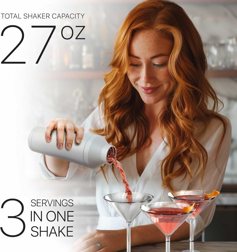 Bare Barrel Insulated Cocktail Shaker Set | Double Wall Stainless Steel | Martini Shaker for Home Bar Bartending | Built-in Drink Measurement System & Strainer, Travel Bag, 35 Recipes | Gift Set (Matt White) - Image 3