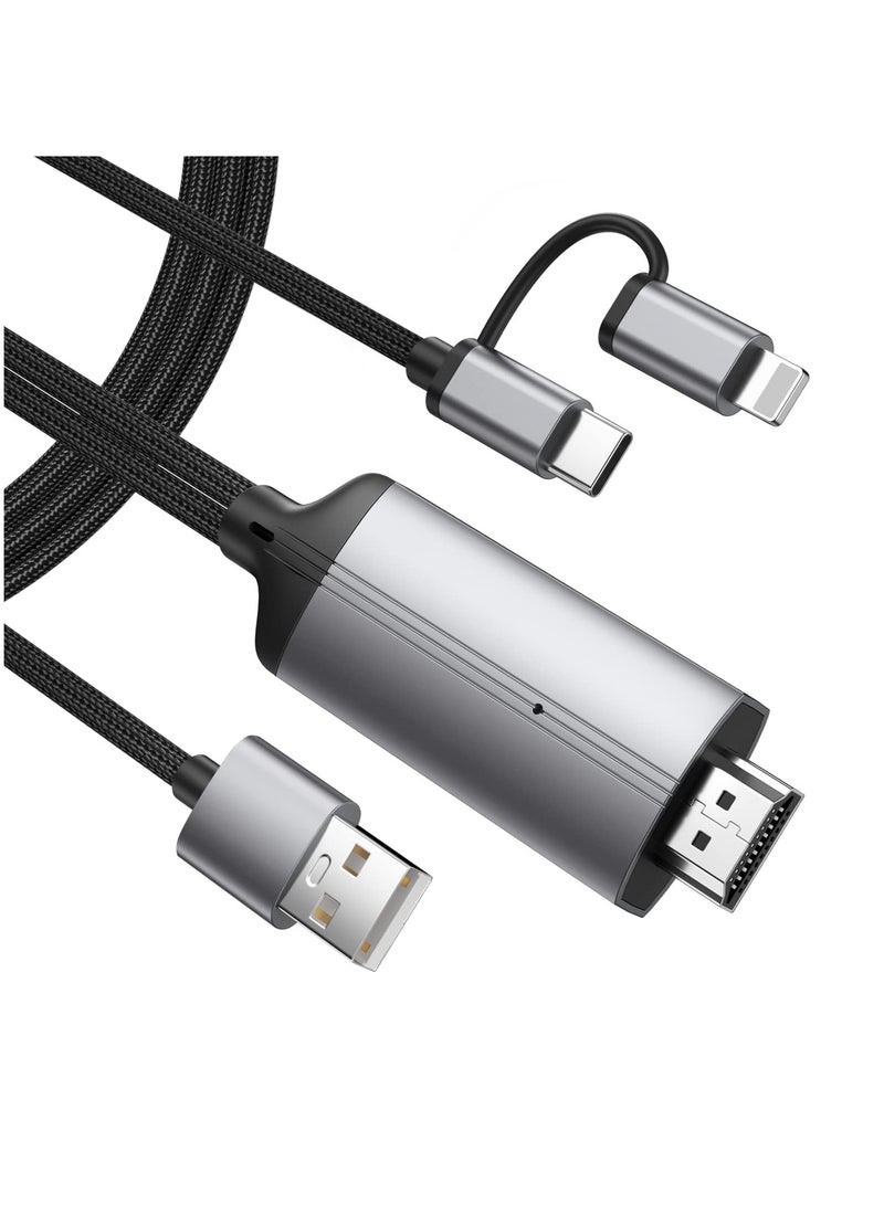 Captaintech 2-in-1 Lightning to HDMI Adapter for iPhone & Android, USB C to HDMI Cable, Type C to HDMI Cord, iPad, for iPad Sync Screen Connector Directly Connect on HDTV/Monitor/Projector - (2 m) - Image 1